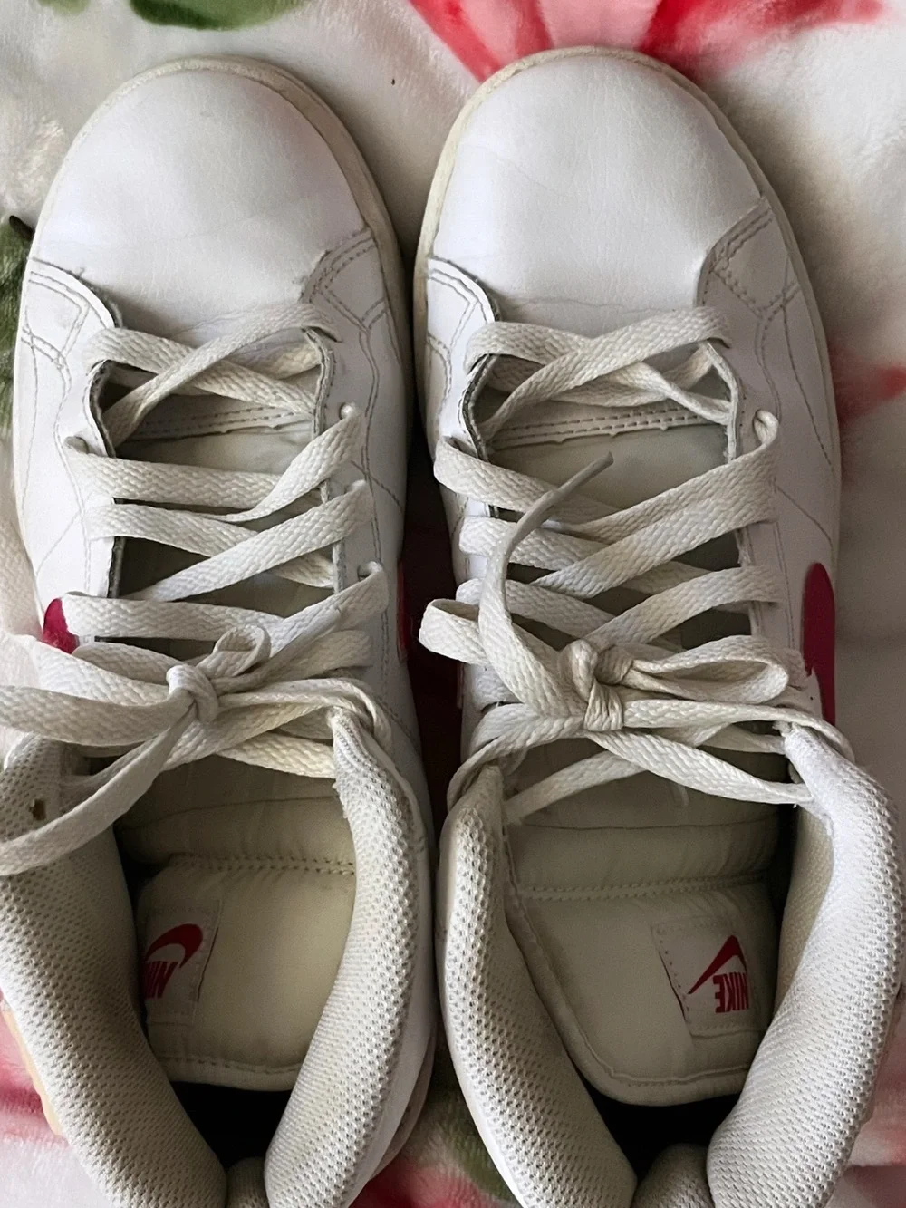 Nike Women’s Mid-Top Sneaker — White with Bright Pink Swoosh